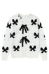 Ribbon Tie Front Bow Jacquard Knit Cardigan